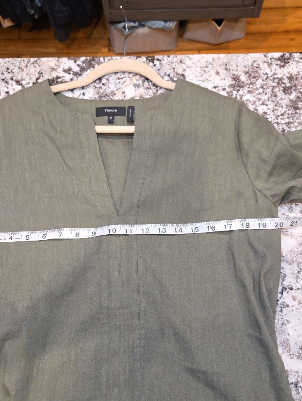 Theory Olive Green V-Neck Short-Sleeve Shift Dress - Picture 6 of 10